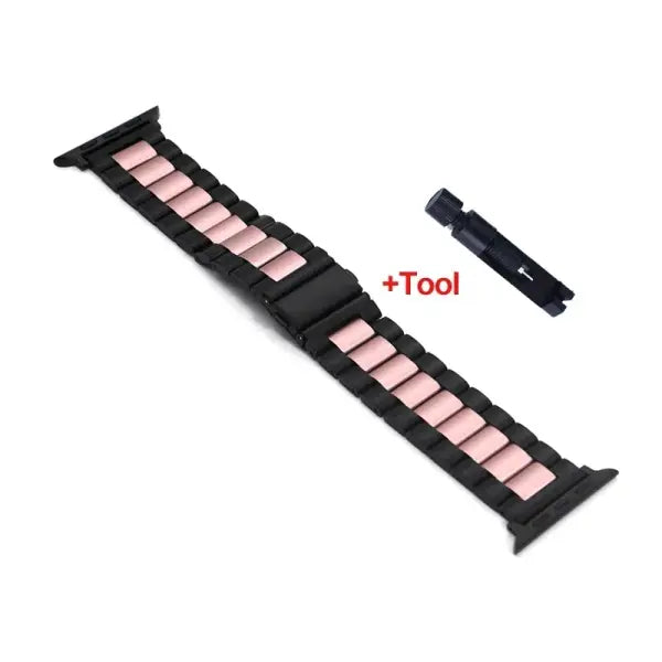 Stainless steel strap apple watch metal buckle business band - Black Pink / Series 10 46mm