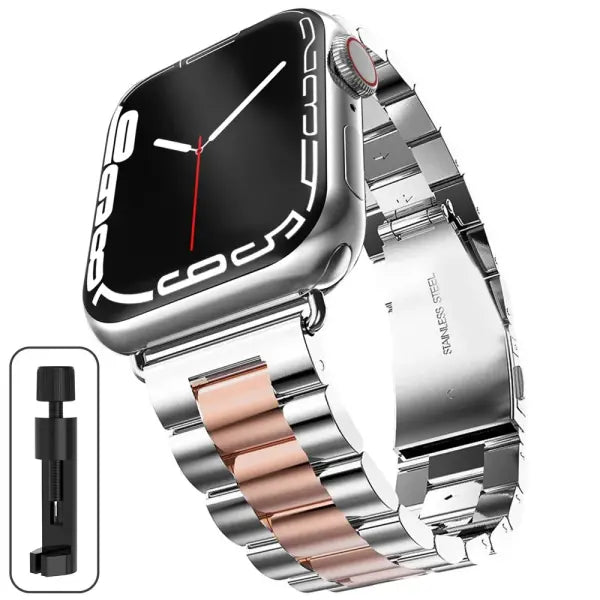Stainless steel strap apple watch metal buckle business band - Sliver Rose Gold / Series 10 46mm