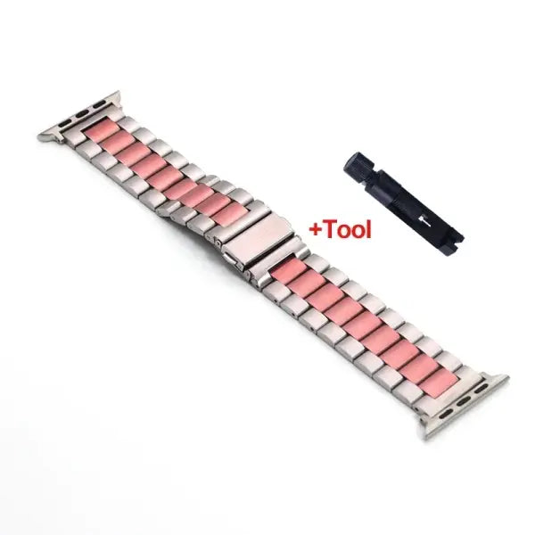 Stainless steel strap apple watch metal buckle business band - Sliver Pink / Series 10 46mm