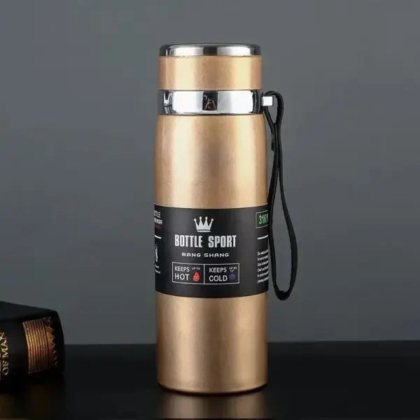 Stainless Steel Water Bottle 1L Vacuum Flask for Hot and Cold Drinks - Gold / 1000ml
