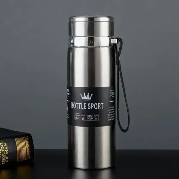 Stainless Steel Water Bottle 1L Vacuum Flask for Hot and Cold Drinks - Steel / 1000ml