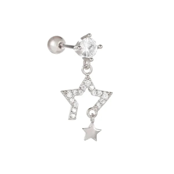 Star Moon Pendant | Cartilage Chain Hoop Earring - EGD0705 White K