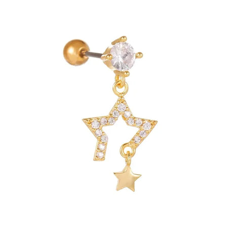 Star Moon Pendant | Cartilage Chain Hoop Earring - EGD0705 Gold