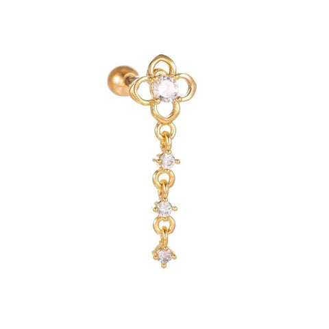 Star Moon Pendant | Cartilage Chain Hoop Earring - EGD0695 Gold