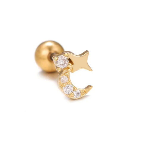 Star Moon Pendant | Cartilage Chain Hoop Earring - EGD0701 Gold