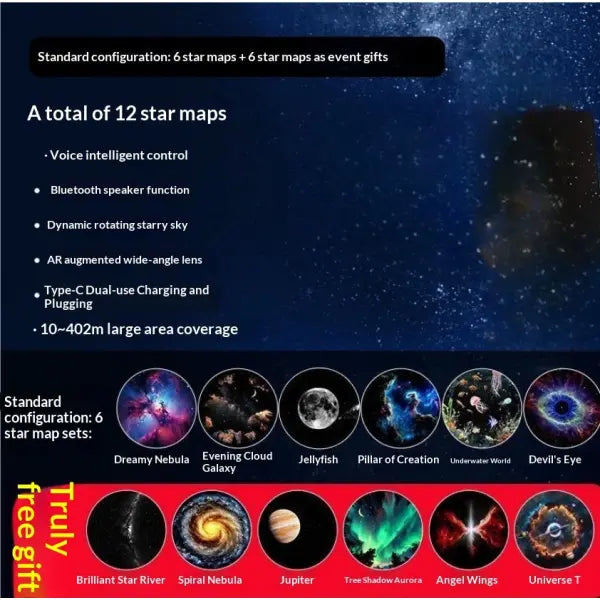 Starry Sky Projection Lamp USB Compact – Ambient Bedroom Lighting - 5W / White With 12 Slide - None