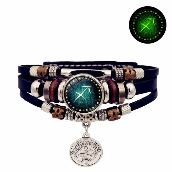 Luminous leather bracelet multi layered rope chain astrology style - 3-Sagittarius