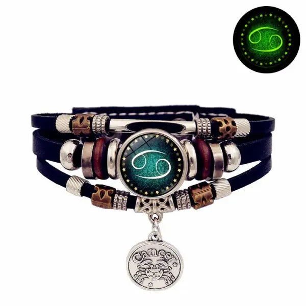 Luminous leather bracelet multi layered rope chain astrology style - 11- Cancer