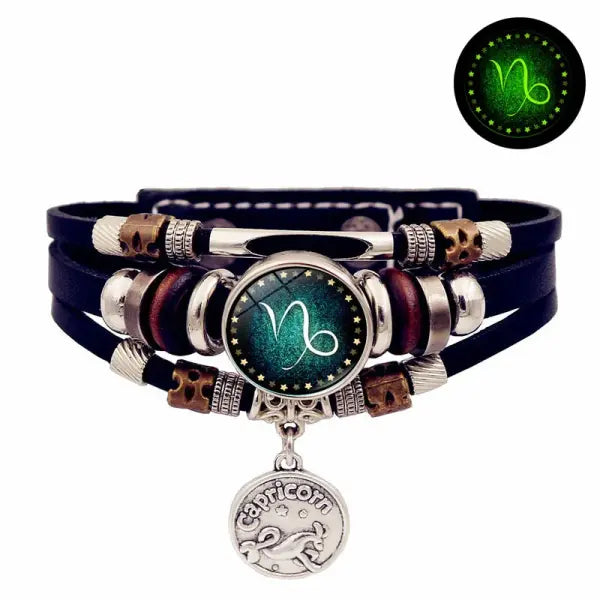 Luminous leather bracelet multi layered rope chain astrology style - 12- Capricorn