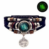 Luminous leather bracelet multi layered rope chain astrology style - 12- Capricorn