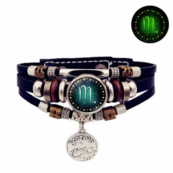 Luminous leather bracelet multi layered rope chain astrology style - 6- Scorpio