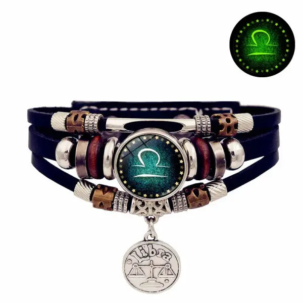 Luminous leather bracelet multi layered rope chain astrology style - 5- Libra