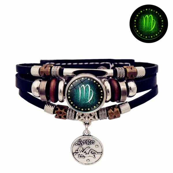 Luminous leather bracelet multi layered rope chain astrology style - 10- Virgo