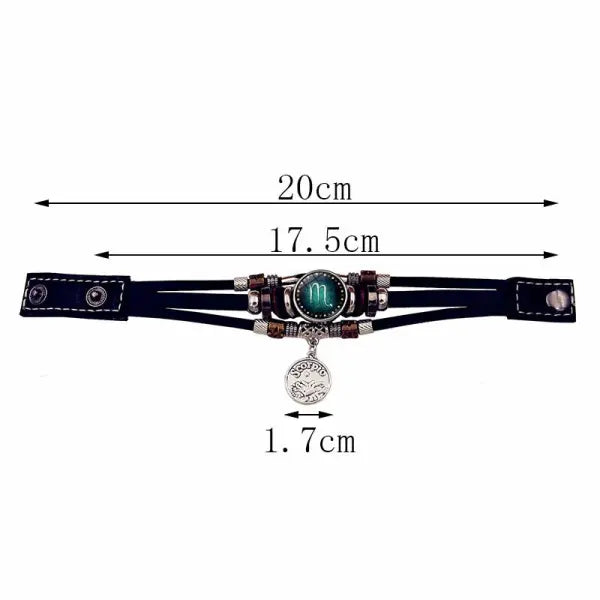 Luminous leather bracelet multi layered rope chain astrology style