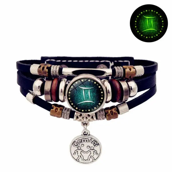Luminous leather bracelet multi layered rope chain astrology style - 9-Gemini