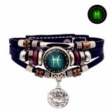 Luminous leather bracelet multi layered rope chain astrology style - 2- Pisces