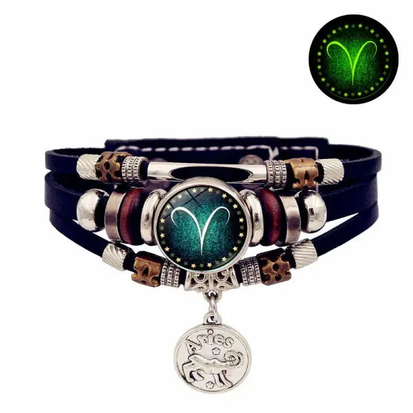 Luminous leather bracelet multi layered rope chain astrology style - 7- Aries