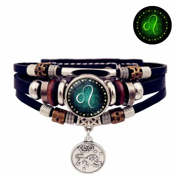 Luminous leather bracelet multi layered rope chain astrology style - 4- Leo