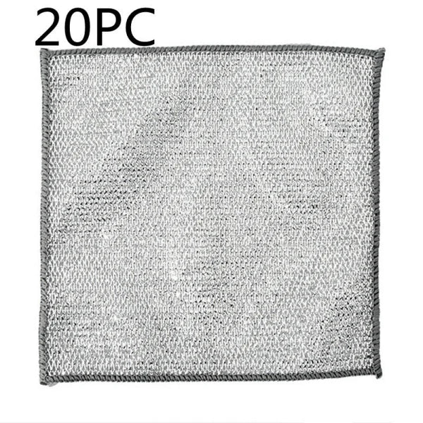 Steel Wire Ball Cloth for Effective Kitchen Grease Removal - Silver Silk Cloth 20PC / 20x20 Double Layer