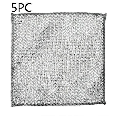 Steel Wire Ball Cloth for Effective Kitchen Grease Removal - Silver Silk Cloth 5PC / 20x20 Double Layer