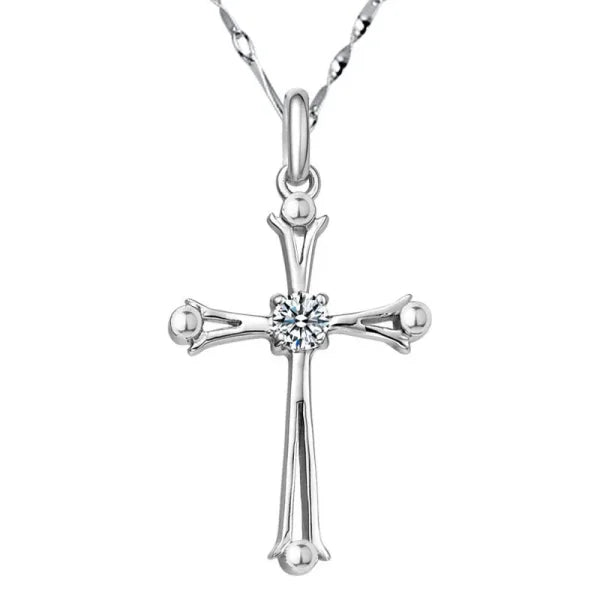 Silver cross pendant with diamond on a sterling silver necklace for elegant style