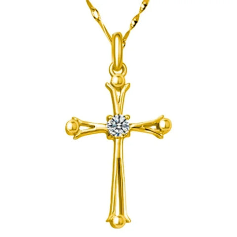 Gold cross pendant with diamond on a sterling silver necklace with GDTC certificate