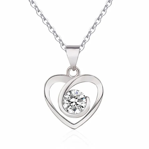 Sterling silver necklace featuring a heart-shaped pendant with a crystal centerpiece