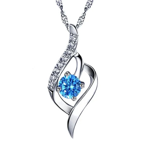 Sterling silver necklace pendant with blue topaz and accent diamonds, GDTC certified