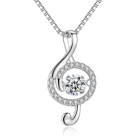 Sterling Silver Necklace Pendant featuring a Treble Clef with Crystal Accents