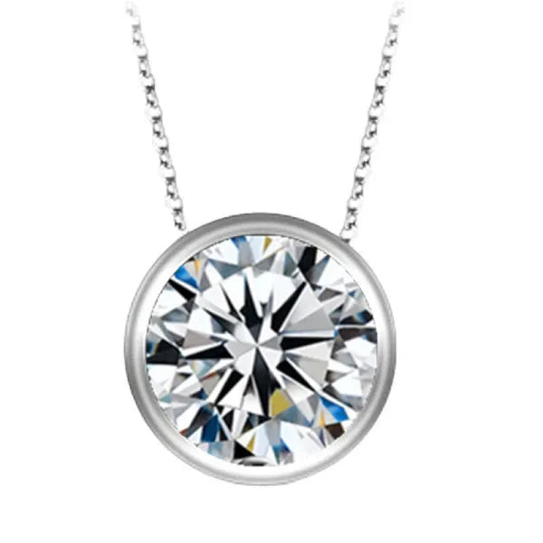 Round brilliant-cut diamond pendant on a sterling silver necklace with GDTC certificate