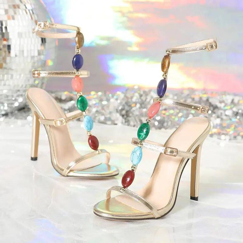 Stiletto Sandals: Fashionable Beaded & Colorful Buckle Sandals