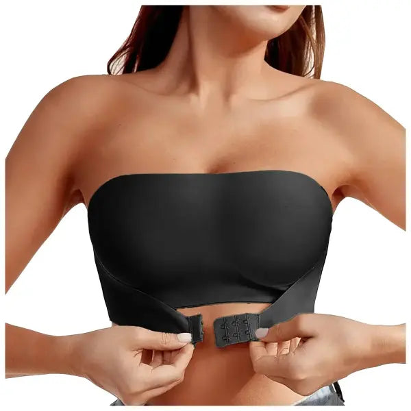 Strapless Mold Cup Seamless Bra – Non-Slip Front Button Underwear - Black / 1XL