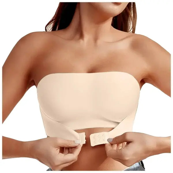 Strapless Mold Cup Seamless Bra – Non-Slip Front Button Underwear - Skin / L
