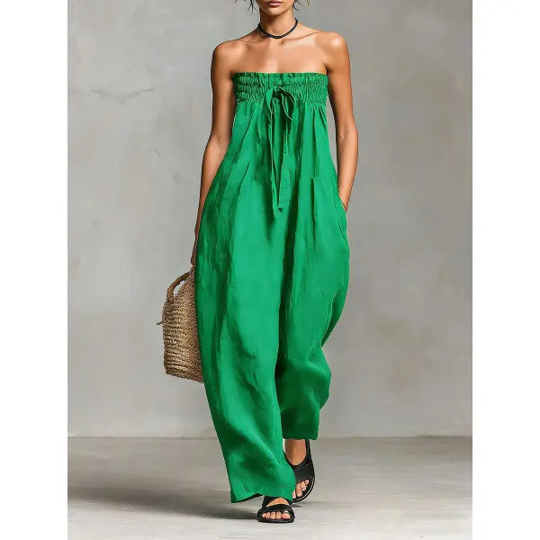 Strapless Ruched Jumpsuit Summer Fashion for Elegant Leisure - 2XL / Green - None