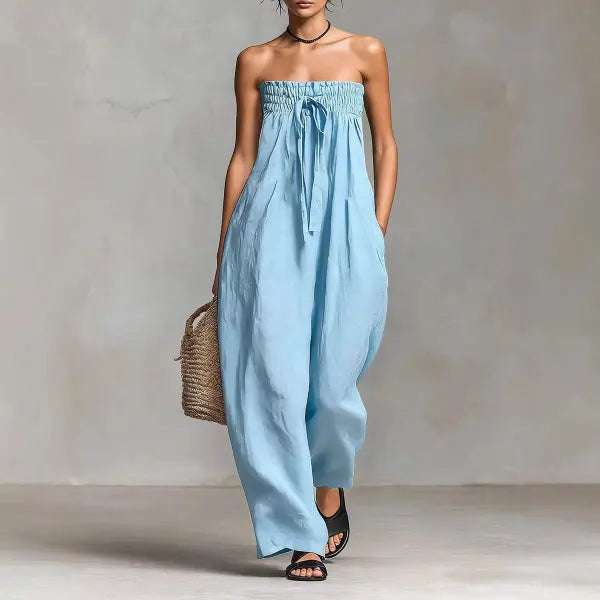 Strapless Ruched Jumpsuit Summer Fashion for Elegant Leisure - 2XL / Sky Blue - None