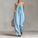 Strapless Ruched Jumpsuit Summer Fashion for Elegant Leisure - 2XL / Sky Blue - None