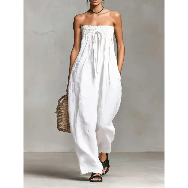 Strapless Ruched Jumpsuit Summer Fashion for Elegant Leisure - 2XL / White - None