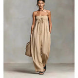 Strapless Ruched Jumpsuit Summer Fashion for Elegant Leisure - 2XL / Apricot - None