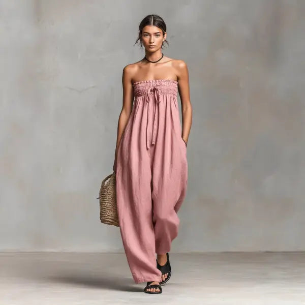 Strapless Ruched Jumpsuit Summer Fashion for Elegant Leisure - 2XL / Pink - None