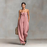 Strapless Ruched Jumpsuit Summer Fashion for Elegant Leisure - 2XL / Pink - None
