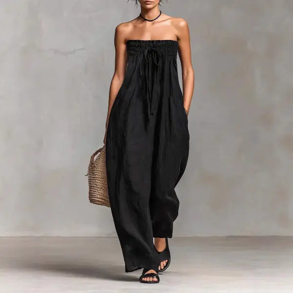 Strapless Ruched Jumpsuit Summer Fashion for Elegant Leisure - 2XL / Black - None