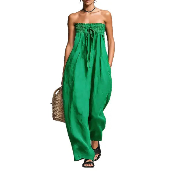 Strapless Ruched Jumpsuit Summer Fashion for Elegant Leisure - None