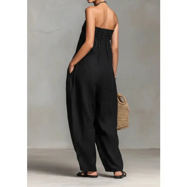 Strapless Ruched Jumpsuit Summer Fashion for Elegant Leisure - None