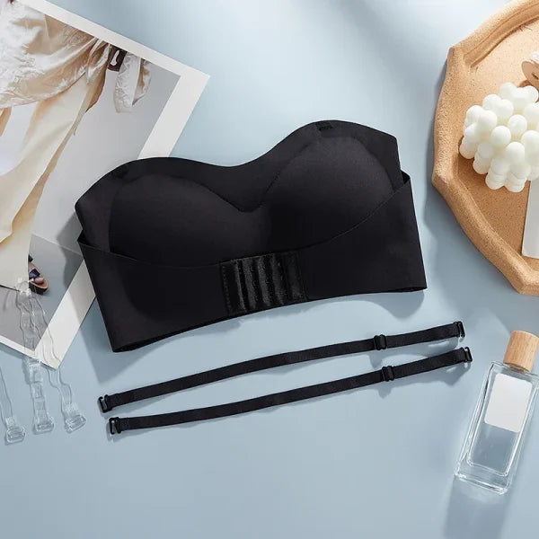 Strapless Seamless Push-Up Bra – Invisible Wireless Tube Top for Women - black / XL-85ABC