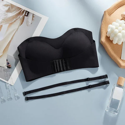 Strapless Seamless Push-Up Bra – Invisible Wireless Tube Top for Women - black / XL-85ABC