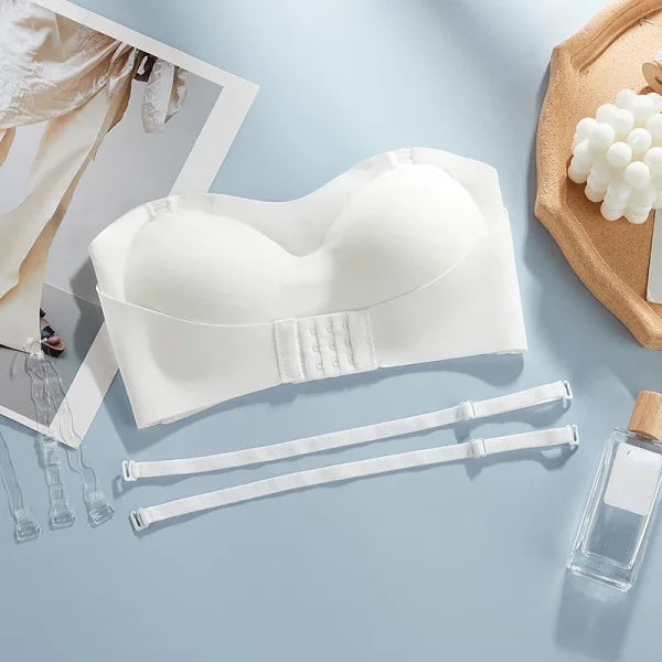 Strapless Seamless Push-Up Bra – Invisible Wireless Tube Top for Women - WHITE / XL-85ABC