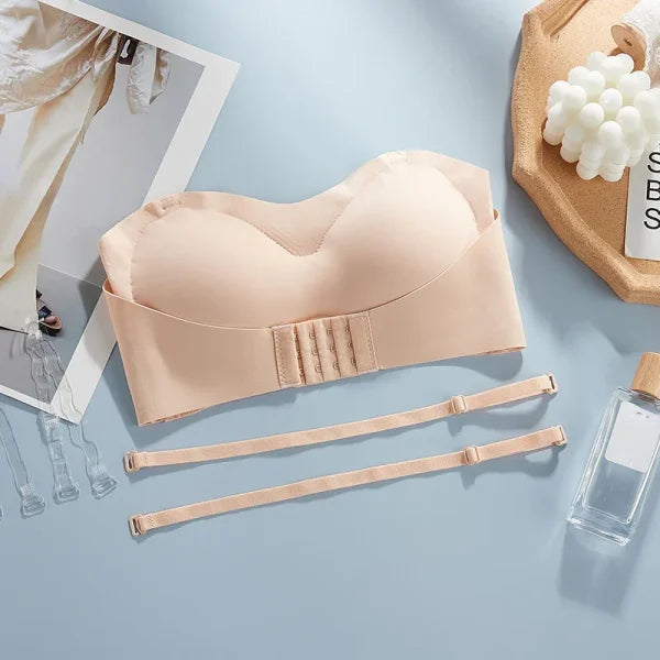 Strapless Seamless Push-Up Bra – Invisible Wireless Tube Top for Women - Beige / XL-85ABC