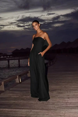 Strapless Slim Fit Women’s Jumpsuit – Sexy High Waist Evening Party Bodysuit - black / S