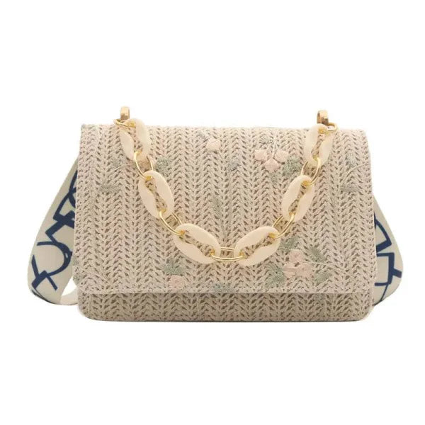 Women’s Fashion Straw Small Square Bag Acrylic Chain