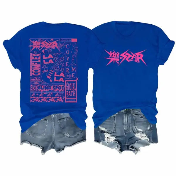 Stray Kids T-Shirt Rock Star Merch Shirt Kpop Short Sleeve Tshirt Stray Kids Rock Elements Pattern Streetwear - ROYAL